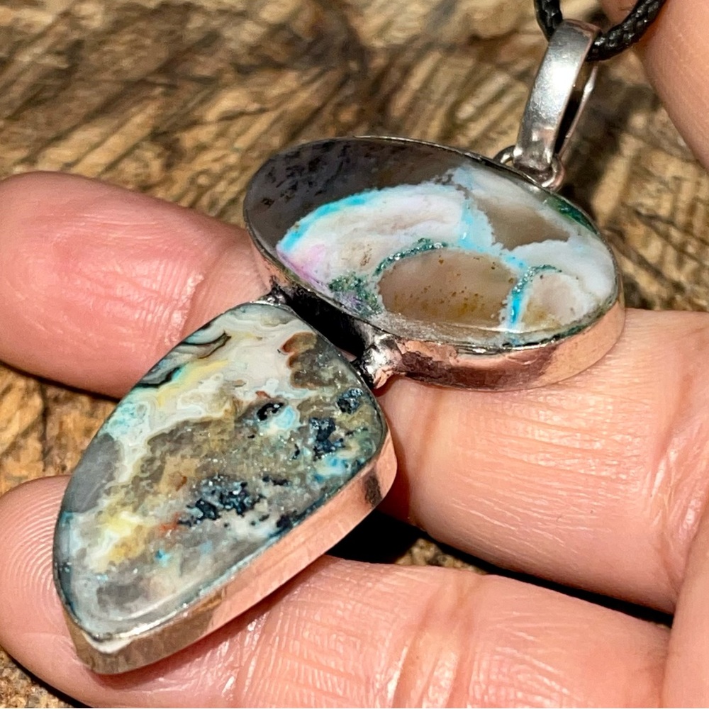 Chrysocolla in Quartz Pendant 2 1/4”